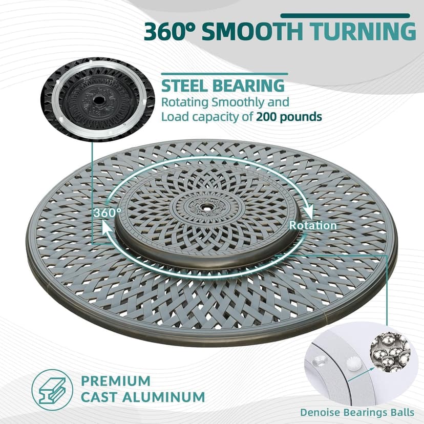 MEETWARM Outdoor 9-Piece Patio Dining Set, All-Weather Cast Aluminum Patio Conversation Set- 8 Cushioned Swivel Rocker, 61" Round Patio Dining Table w/Detachable Lazy Susan/Umbrella Hole, Dark Bronze