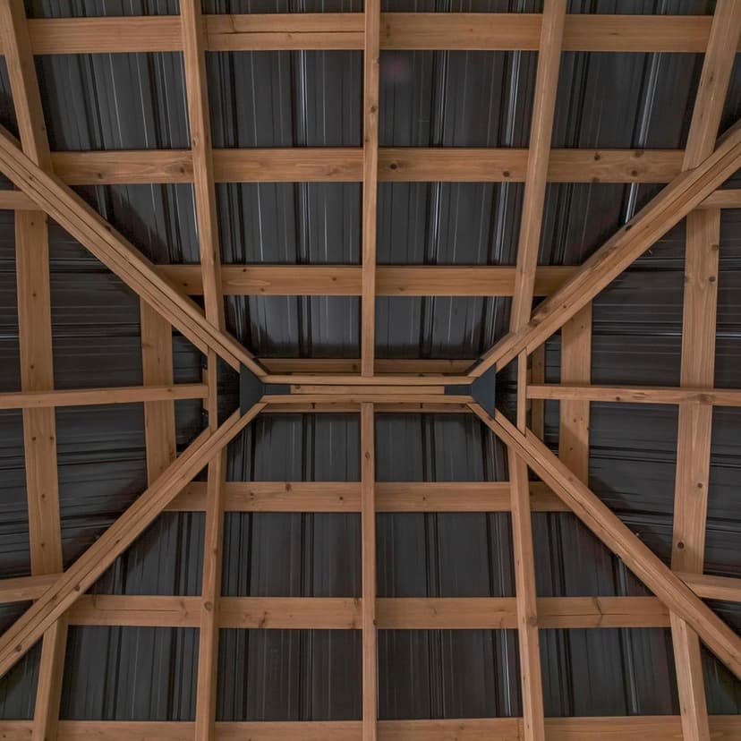 Backyard Discovery Barrington 12' x 12' Cedar Wood Outdoor Gazebo Pavilion with Hardtop Galvanized Steel Hip Roof, Snow Support, Wind Resistance, PowerPort, Shade for Garden, Patio, Deck, Entertaining