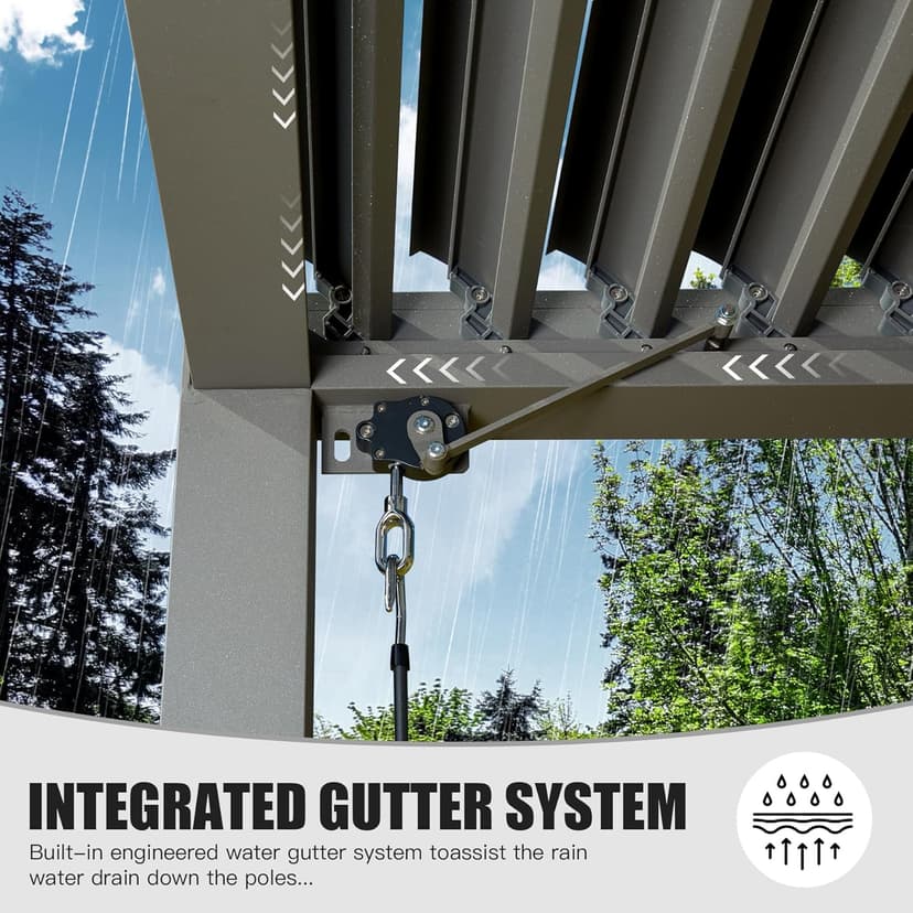 Domi Outdoor Louvered Pergola 10x13FT Full Aluminum Structure,Patio Rainproof Pergola with Two Independently Adjustable Roof for Backyard, Garden w/Curtains and Netting - Dark Gray