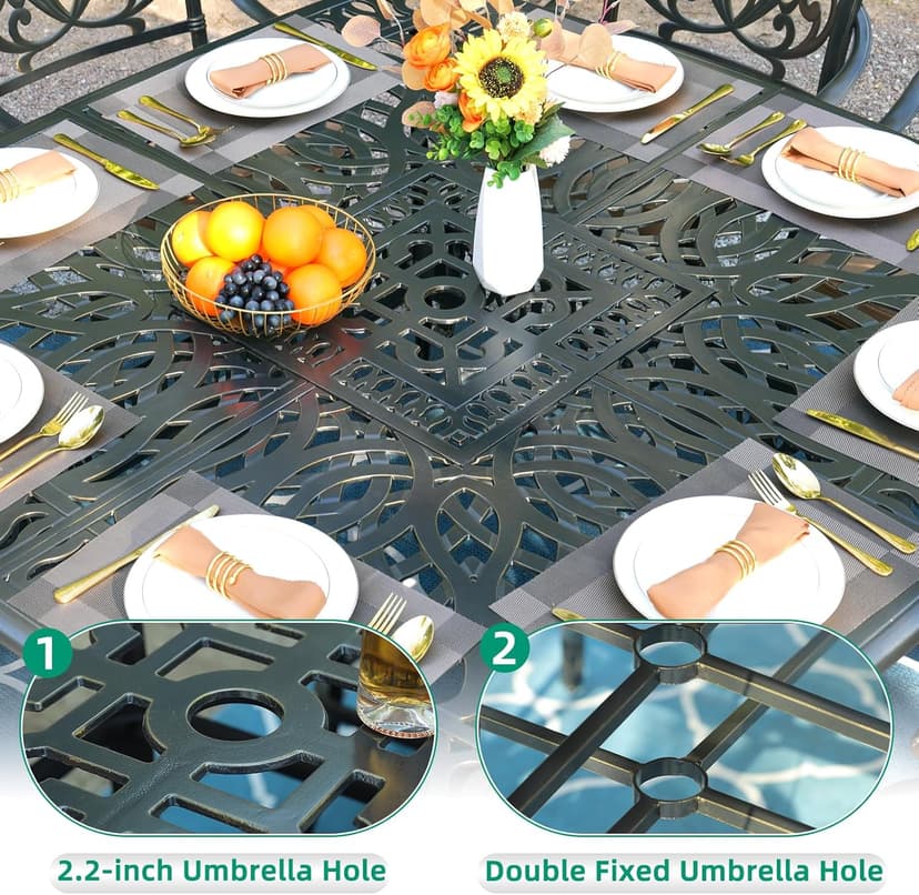 VIVIJASON 9-Piece High Patio Dining Set, Free-Rust Cast Aluminum Patio Bar Table and Chairs Set with 8 Swivel Bar Stools & 64" Bar Height Dining Table, Umbrella Hole for Backyard, Lawn, Garden