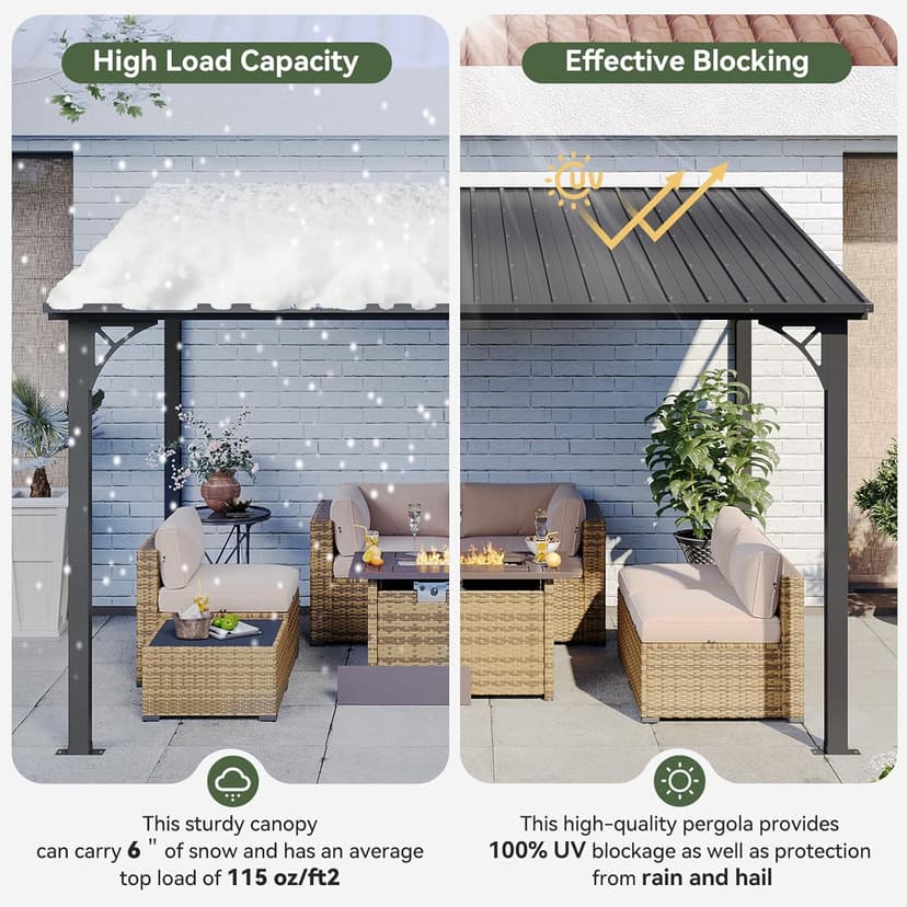 Aoxun 10' x 14' Lean to Gazebo, Upgraded Hardtop Outdoor Pergola with Sloping Galvanized Steel Roof, Large Wall-Mounted Heavy Duty Awnings for Patio, Backyard, Deck, Porch