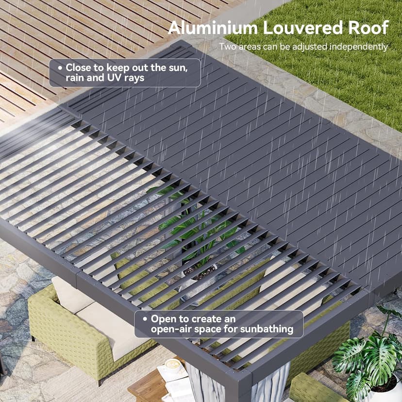 Aoxun Louvered Pergola 10' x 10' Outdoor Aluminum Pergola with Adjustable Top for Decks, Gardens and Backyards, Gray