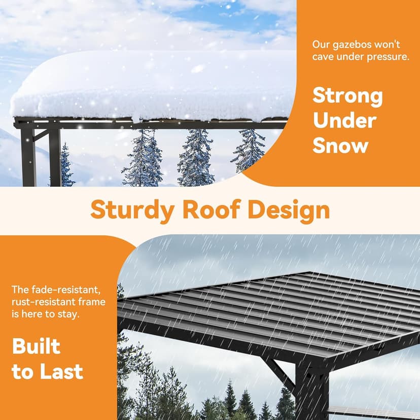 Hardtop Grill Gazebo 6'x12'with Side Shelf, Outdoor Gazebo with Bottle Opener & Hooks, Grill Canopy with Sturdy Rustproof Design for Backyard, Garden, Patio,Black