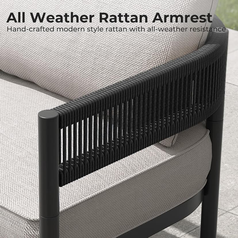 Grand patio 5-Piece Outdoor Furniture Set, 5 Seats Wicker Sofa Conversation Set with 3-Seat Couch, Thick Cushions and Coffee Table, for Backyard, Balcony, Garden (Beige)