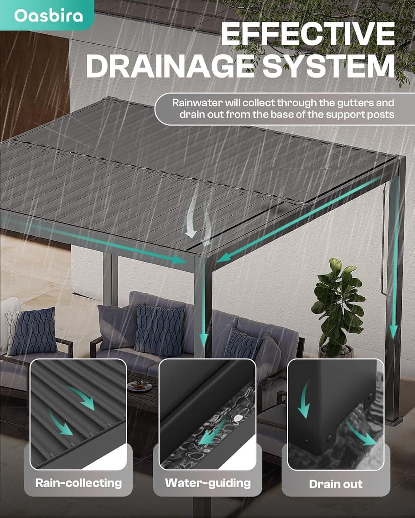 Louvered Pergola, 10 x 13 Aluminum Pergola, Outdoor Modern Design with Adjustable Roof and Hidden Drainage System, Durable for Gardens, Patios, Garden Yard, Deck (Dark Gray, 10x13)