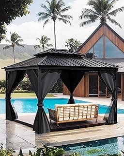 Hardtop Gazebo 10'x12' for All Weather, with Waterproof Double Metal Roof, Aluminum Alloy Frame, Net, and Curtain, Permanent Building for Patio, Deck, Backyard, Lawn, and Garden, Gray