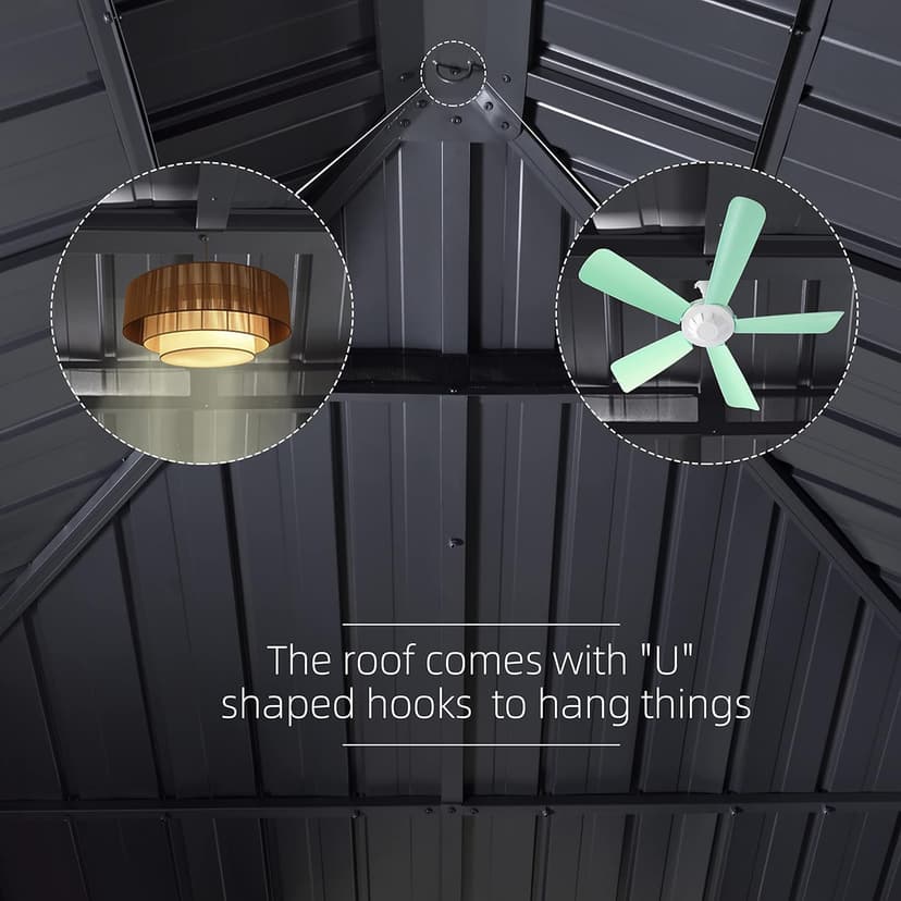 PURPLE LEAF 10' X 14' Permanent Hardtop Gazebo Aluminum Gazebo with Galvanized Steel Double Roof for Patio Lawn and Garden, Curtains and Netting Included, Grey