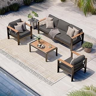 Aluminum Outdoor Patio Furniture Set with Coffee Table, 4 Piece Patio Conversation Sets with Washable Thick Cushions, Patio Sectional Furniture Set for Porch, Balcony, Deck, Graphite