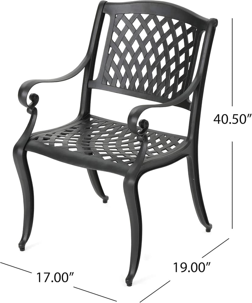 Christopher Knight Home Cayman Outdoor 6-Seater Cast Aluminum Dining Set, 7-Pcs Set, Black Sand