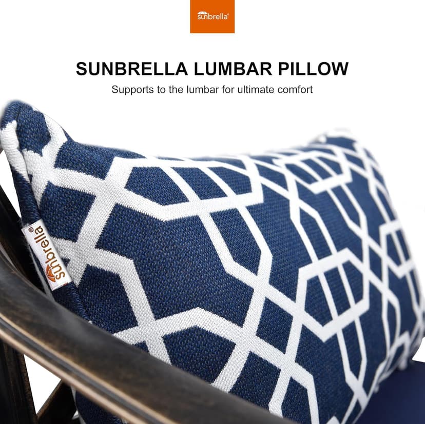 PURPLE LEAF 9 Pieces Patio Dining Sets Cast Aluminum Furniture with Rectangular Table for Lawn Garden Backyard Deck Outdoor Dining Sets with Cushions and Pillows, Lattice Navy Blue