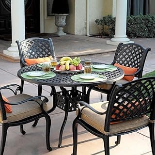 Darlee Nassau 5 Piece Cast Aluminum Patio Dining Set with Round Table