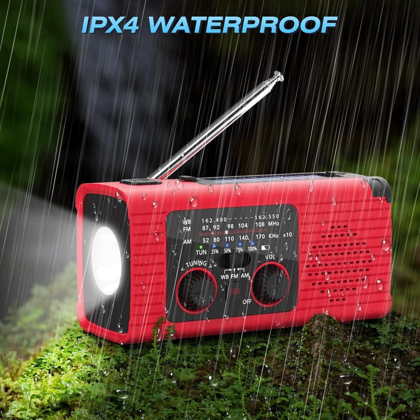 Emergency Weather Radio, 4000mAh NOAA Weather Alert Radio Solar Charging, Hand Crank & USB Charged, AM/FM with LED Flashlight, Reading Lamp, SOS Alarm, Headphone Jack for Outdoor Indoor