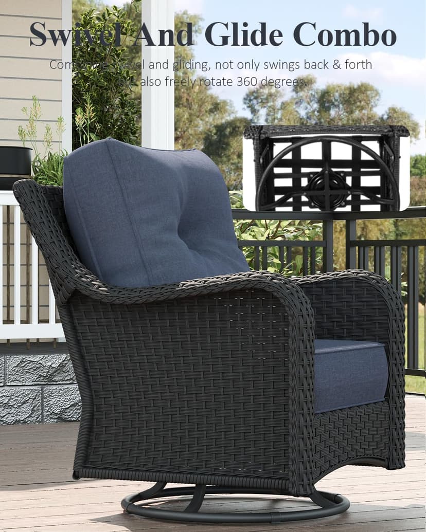 LayinSun 10 Piece Wicker Outdoor Furniture Set with 6-inch Comfy Cushions, High Back Patio Furniture Set with Swivel Rocking Chairs and Fire Pit Table