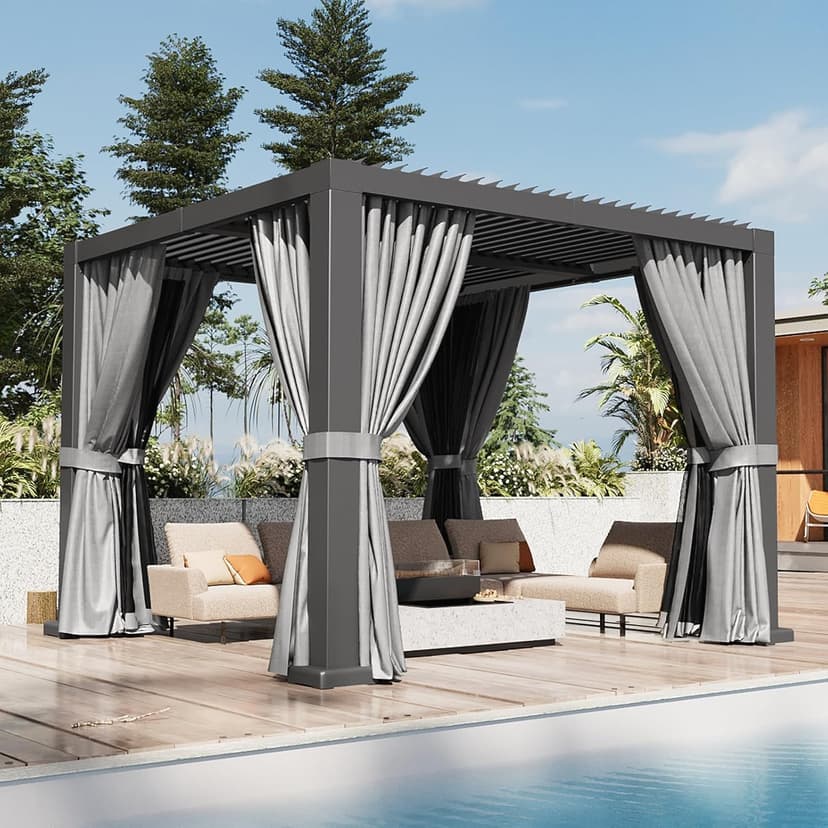 Aoxun Louvered Pergola 10' x 10' Outdoor Aluminum Pergola with Adjustable Top for Decks, Gardens and Backyards, Gray