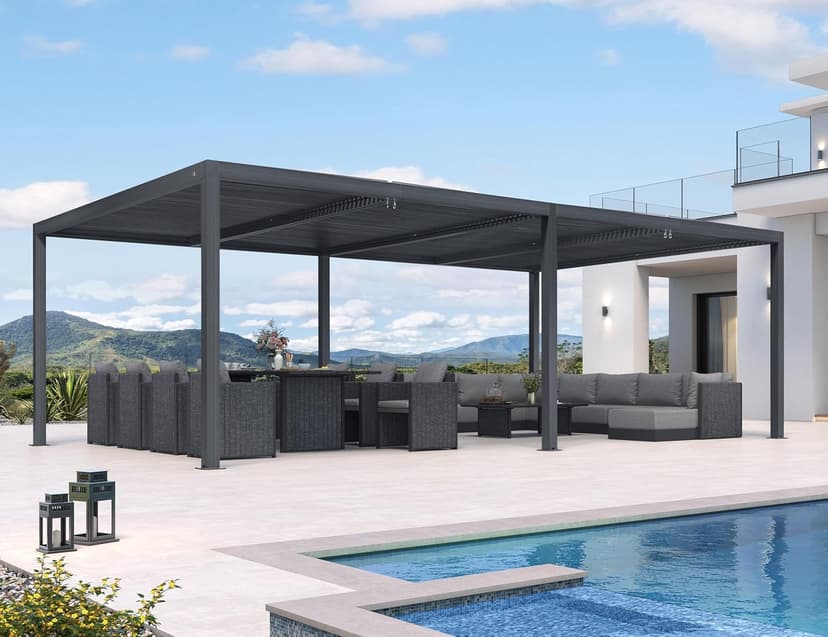 PURPLE LEAF 14' x 24' Louvered Pergola 94AS Modern Oversize Aluminum Gazebo with Adjustable Roof for Patio Deck Backyard Plus Size Gray Pergola