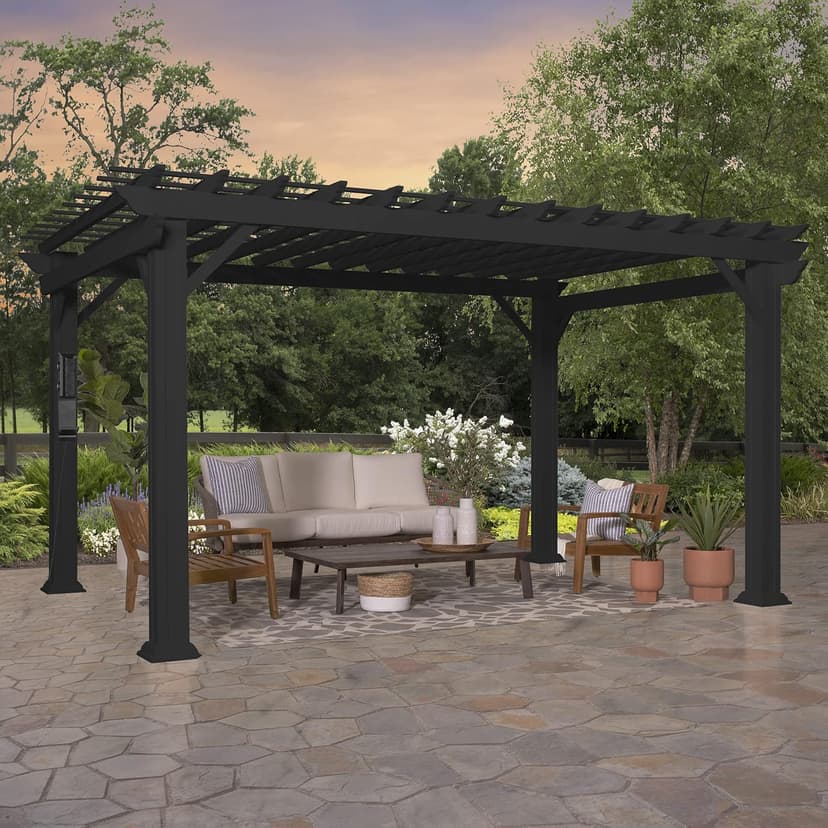 Backyard Discovery Stratford 14' x 12' Traditional Galvanized Steel Pergola Kit with Shade Sail Canopy, Powder-Coated Finish, All-Season Durability, High-Wind Rating for Outdoor Patio, Deck, Garden