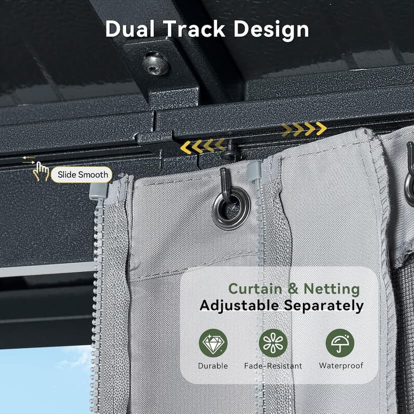 Aoxun 12'x10' Hardtop Gazebo, Aluminum Frame Permanent Pavilion with Curtains and Netting, Outdoor Galvanized Double Roof Canopy, Designed for Garden, Lawns, Patio (Black/Grey)