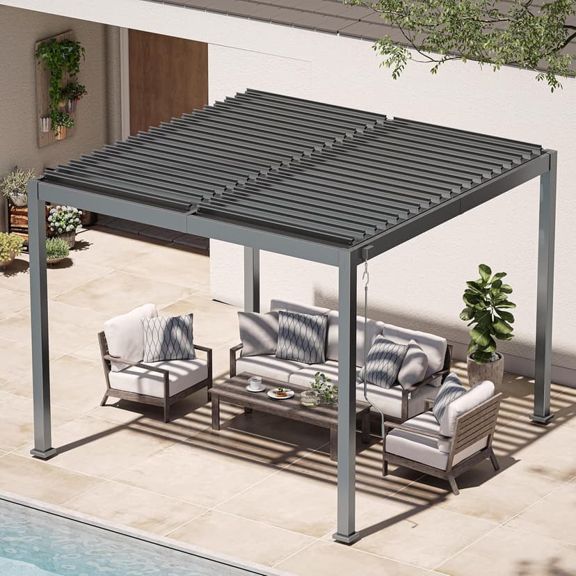 Louvered Pergola, 10 x 13 Aluminum Pergola, Outdoor Modern Design with Adjustable Roof and Hidden Drainage System, Durable for Gardens, Patios, Garden Yard, Deck (Dark Gray, 10x13)