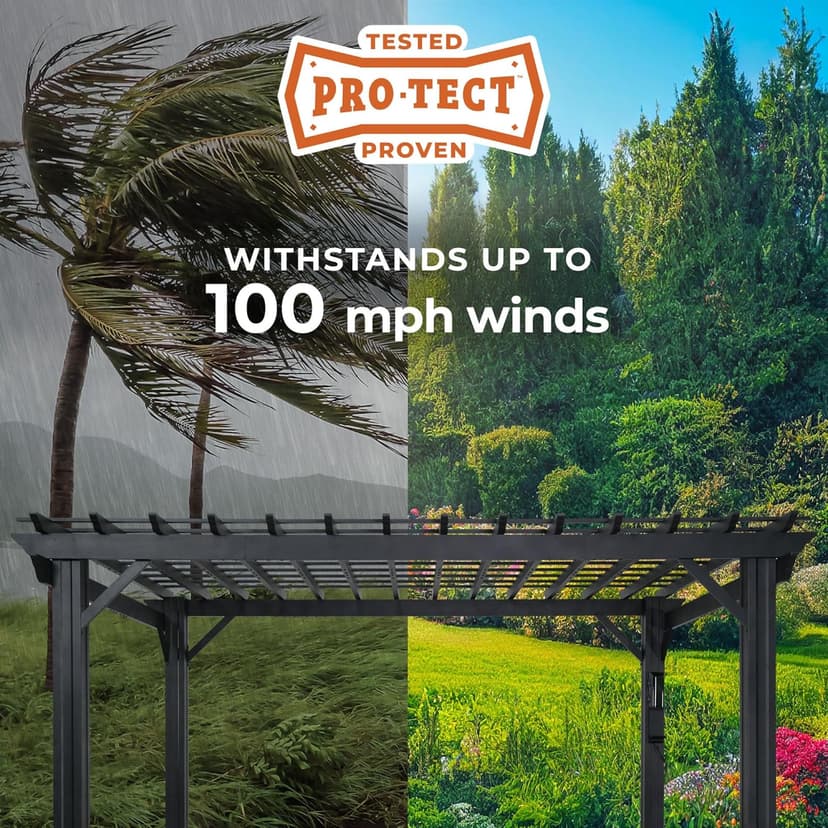 Backyard Discovery Stratford 14' x 12' Traditional Galvanized Steel Pergola Kit with Shade Sail Canopy, Powder-Coated Finish, All-Season Durability, High-Wind Rating for Outdoor Patio, Deck, Garden