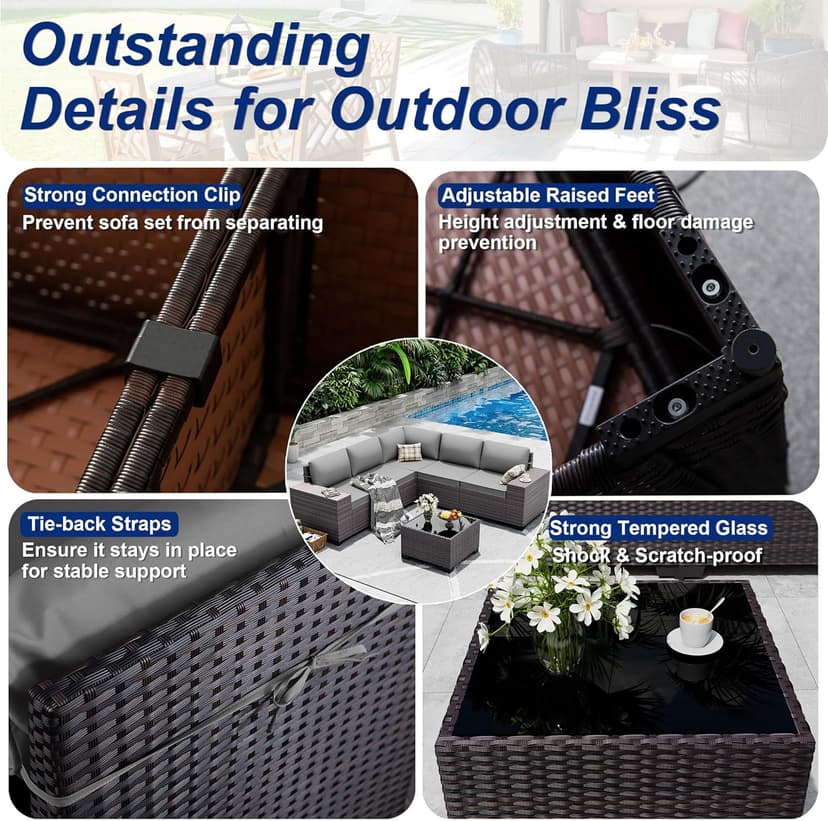 10 Pieces Patio Furniture Set with 2 Swivel Chairs Patio Furniture Outdoor Sectional Sofas with 55000 Gas Fire Pit Patio Conversation Set w/7 Cushions-Gary