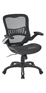 Space Seating AirGrid Back and Padded Stitched Bonded Leather Seat, 2-to-1 Synchro Tilt Control, Adjustable Arms, Nylon Base Adjustable Managers Chair, Black