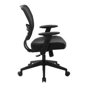 Space Seating AirGrid Back and Padded Stitched Bonded Leather Seat, 2-to-1 Synchro Tilt Control, Adjustable Arms, Nylon Base Adjustable Managers Chair, Black