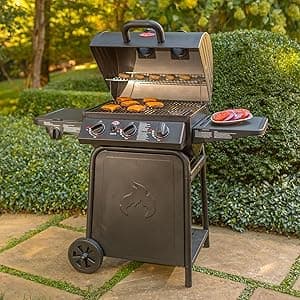 Char-Griller® Grillin' Pro 3-Burner Propane Gas Grill in Black with 40,800 BTU, Cast Iron Grates and Warming Racks, 630 Cooking Square Inches, Model E3001