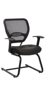 Space Seating AirGrid Back and Padded Stitched Bonded Leather Seat, 2-to-1 Synchro Tilt Control, Adjustable Arms, Nylon Base Adjustable Managers Chair, Black