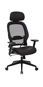 Space Seating AirGrid Back and Padded Stitched Bonded Leather Seat, 2-to-1 Synchro Tilt Control, Adjustable Arms, Nylon Base Adjustable Managers Chair, Black