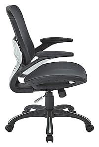 Space Seating AirGrid Back and Padded Stitched Bonded Leather Seat, 2-to-1 Synchro Tilt Control, Adjustable Arms, Nylon Base Adjustable Managers Chair, Black