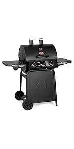 Char-Griller® Grillin' Pro 3-Burner Propane Gas Grill in Black with 40,800 BTU, Cast Iron Grates and Warming Racks, 630 Cooking Square Inches, Model E3001