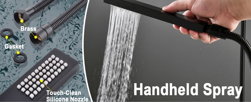 Full Body Rain Shower System - 16inch Matte Black LED Rain Shower Thermostatic Faucet Set - Spray Jet with On-off Switch, Can Run Together