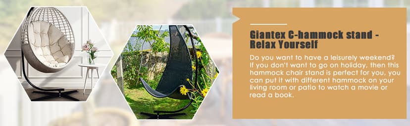 Giantex Hammock Chair Stand Only, Heavy Duty Steel C-Stand for Hanging Chair, 360° Rotation Egg Chair Stand W/Carabiner, 2" Diameter Steel Pipe, 81.5" H Stand for Swing Chair Outdoor Indoor