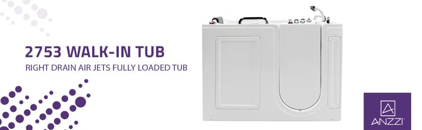 ANZZI Walk In Tub 53" x 27'' Right Drain Fully Loaded Tub, Air Jets & Whirlpool Massage Jets Hot Tub (2753FLWR)