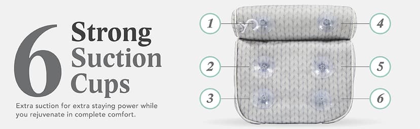Lady McBath Bath Pillow - Luxury Bath Pillows for Tub Neck and Back Support - Powerful Suction Cups, Machine Washable Bathtub Accessory for Relaxation (Grey)