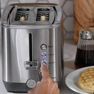 GE 2 Slice Stainless Steel Toaster, Extra Wide Slots for Toasting Bagels, Breads, Waffles & More, 7 Adjustable Shade Settings, Removable Crumb Tray, Countertop Kitchen Essentials, 850 Watts