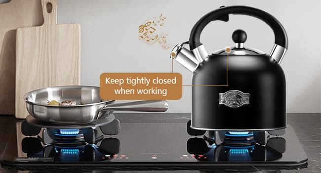 SUSTEAS Tea Kettle - 3.17QT Whistling Kettle with Ergonomic Handle - Premium Stainless Steel Tea Pots for Stove Top, Chic Vintage Teapot with Composite Base, Work for All Stovetops (Black)