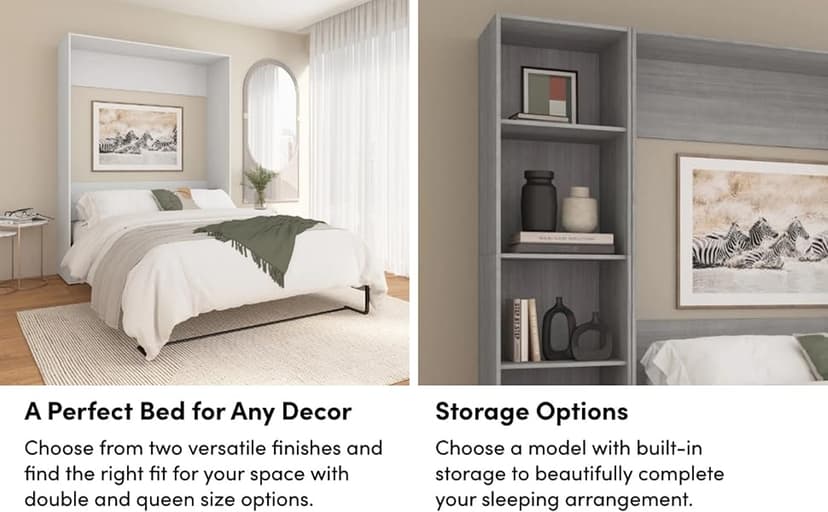 Bestar Claremont Full Murphy Bed with Closet Organizer (79W) in Platinum Gray, Sleeping Arrangement for Multipurpose Room