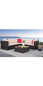 Homall 4 Pieces Outdoor Patio Furniture Sets Rattan Chair Wicker Set, Outdoor Indoor Use Backyard Porch Garden Poolside Balcony Furniture Sets Clearance (Brown and Beige)