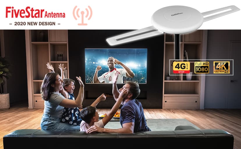 Five Star HDTV Antenna - 360° Omnidirectional Amplified Outdoor TV Antenna up to 150 Miles Indoor/Outdoor,RV,Attic 4K 1080P UHF VHF Supports 4TVs Installation Kit & Mounting Pole