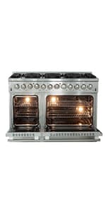 FORNO Galiano Dual Fuel 36" Inch. Freestanding Range 6 Sealed Brass Burners Cooktop - 5.36 Cu. Ft. Convection Electric Oven - Stainless Steel Stove Range Heavy Duty Cast Iron Grates