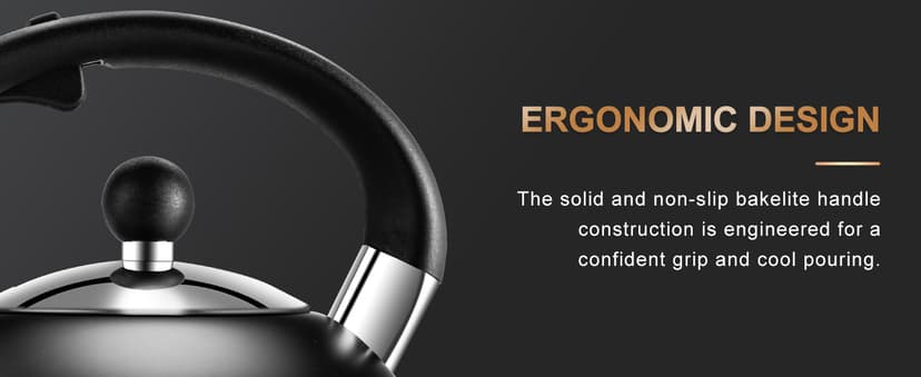 SUSTEAS Tea Kettle - 3.17QT Whistling Kettle with Ergonomic Handle - Premium Stainless Steel Tea Pots for Stove Top, Chic Vintage Teapot with Composite Base, Work for All Stovetops (Black)