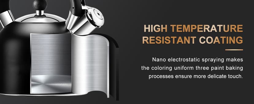 SUSTEAS Tea Kettle - 3.17QT Whistling Kettle with Ergonomic Handle - Premium Stainless Steel Tea Pots for Stove Top, Chic Vintage Teapot with Composite Base, Work for All Stovetops (Black)