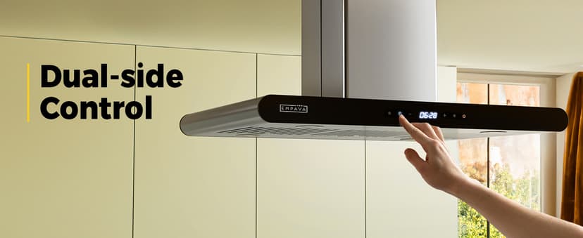 Empava 36 Inch Island Range Vent Hood Ceiling-Mount, Convertible Ducted/Ductless, 3-Speed Touch Control Timer, Stainless Steel Baffle, 4 LED Lights (Charcoal Filters Sold Separately)