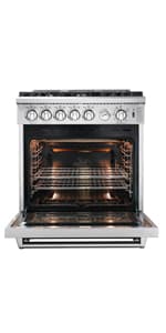 FORNO Galiano Dual Fuel 36" Inch. Freestanding Range 6 Sealed Brass Burners Cooktop - 5.36 Cu. Ft. Convection Electric Oven - Stainless Steel Stove Range Heavy Duty Cast Iron Grates