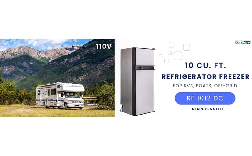 12V/DC Refrigerator Freezer 10cf Stainless for RV Boat Off-Grid 2 Doors