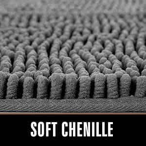 LOCHAS Luxury Bathroom Rug Shaggy Bath Mat 24 x 60 Inch, Washable Non Slip Bath Rugs for Bathroom Shower, Soft Plush Chenille Absorbent Carpets Mats, Gray