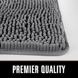 LOCHAS Luxury Bathroom Rug Shaggy Bath Mat 24 x 60 Inch, Washable Non Slip Bath Rugs for Bathroom Shower, Soft Plush Chenille Absorbent Carpets Mats, Gray