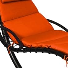 Giantex Hanging Chaise Lounger Chair, Arc Stand Porch Swing Chair w/Canopy, Cushion Built-in Pillow, Outdoor Freestanding Swing Hammock Chair for Patio Poolside Backyard Garden (Orange)