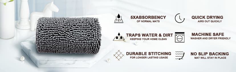 LOCHAS Luxury Bathroom Rug Shaggy Bath Mat 24 x 60 Inch, Washable Non Slip Bath Rugs for Bathroom Shower, Soft Plush Chenille Absorbent Carpets Mats, Gray